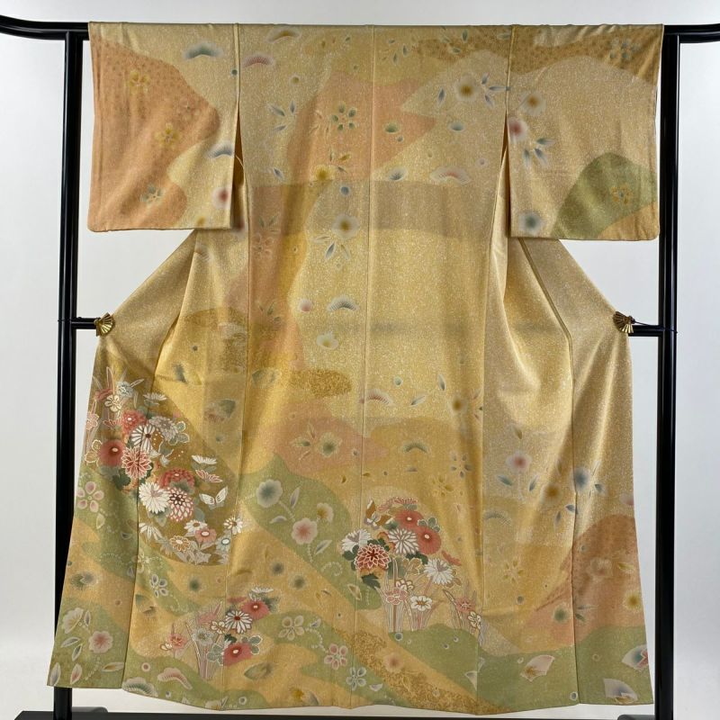 ⚫︎mk-1026  色打掛  刺繍  身丈196 裄66    10-28 訪問着 身丈152cm 裄丈61.5cm S 袷 草花 蝶 金銀彩 黄色 正絹