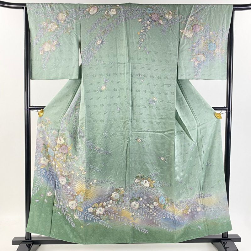 振袖 身長156-171cm 緑 正絹 お買得】 【中古】 振袖 振り袖 成人式 販売 単品 レディース