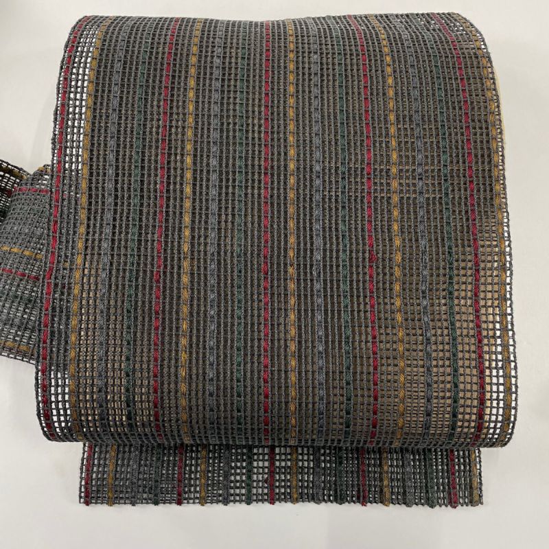 名古屋帯 秀品 夏帯 羅 八寸名古屋帯 縞 黒灰 正絹｜中古・古着