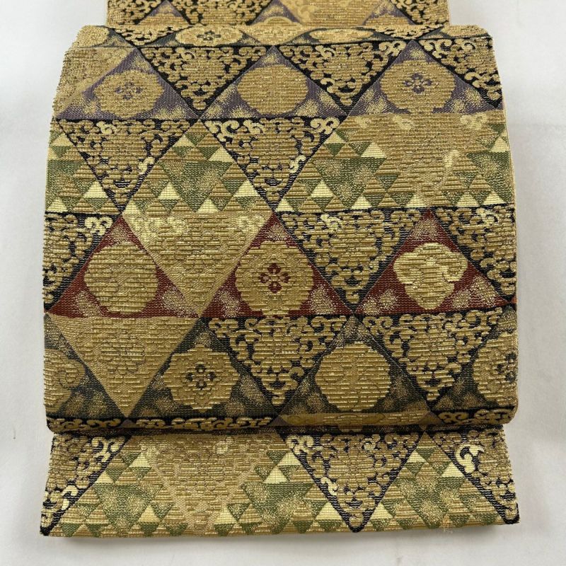 袋帯 美品 名品 鱗紋 菊唐草 金糸 金色 六通 正絹|中古・古着 袋帯 美品 名品 鱗紋 菊唐草 金糸 金色 六通 正絹|中古・古着