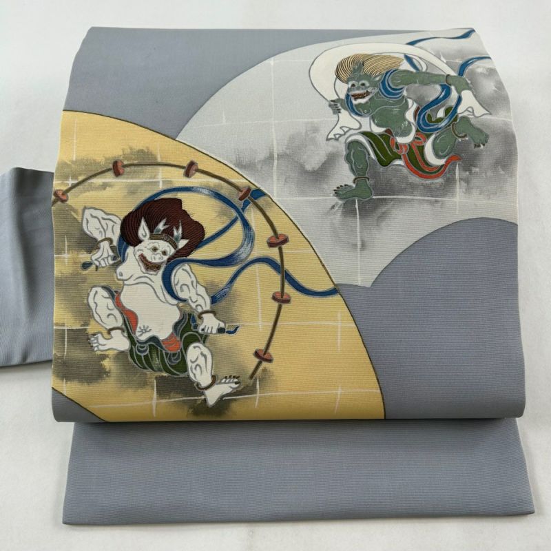 B）未使用品 風神雷神 御袋帯 名古屋帯 着物 帯 おび お帯