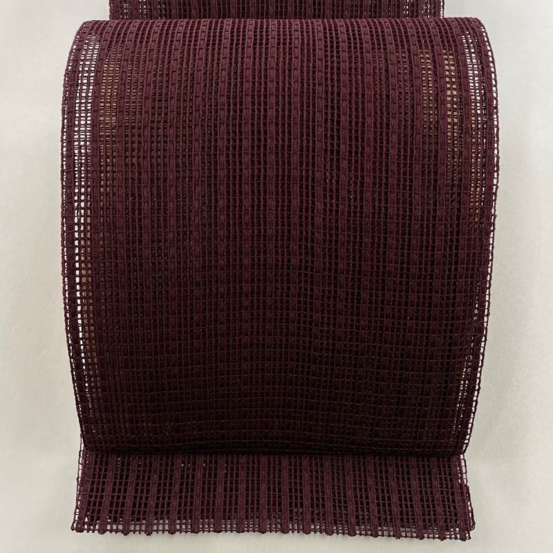 名古屋帯 美品 秀品 夏帯 八寸名古屋帯 格子柄 赤紫 正絹｜中古