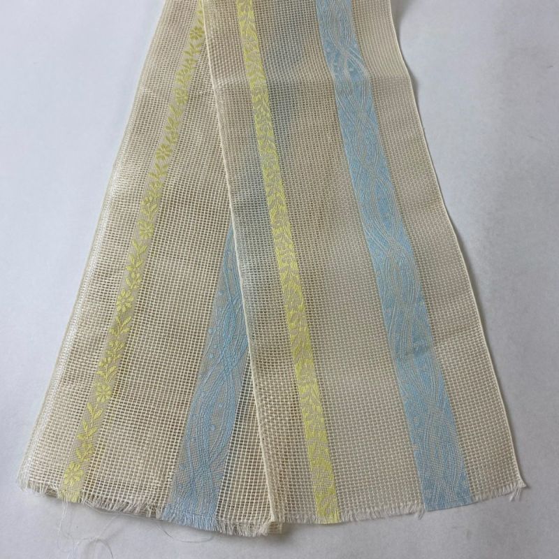半幅帯 秀品 夏帯 草花 縞 クリーム 正絹|中古・古着 半幅帯 秀品 夏帯 草花 縞 クリーム 正絹|中古・古着