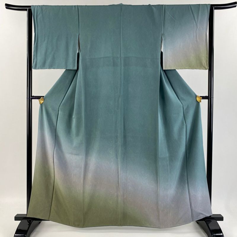 付下げ 身丈160.5cm 裄丈63cm S 袷 落款あり 墨流し ぼかし 青緑