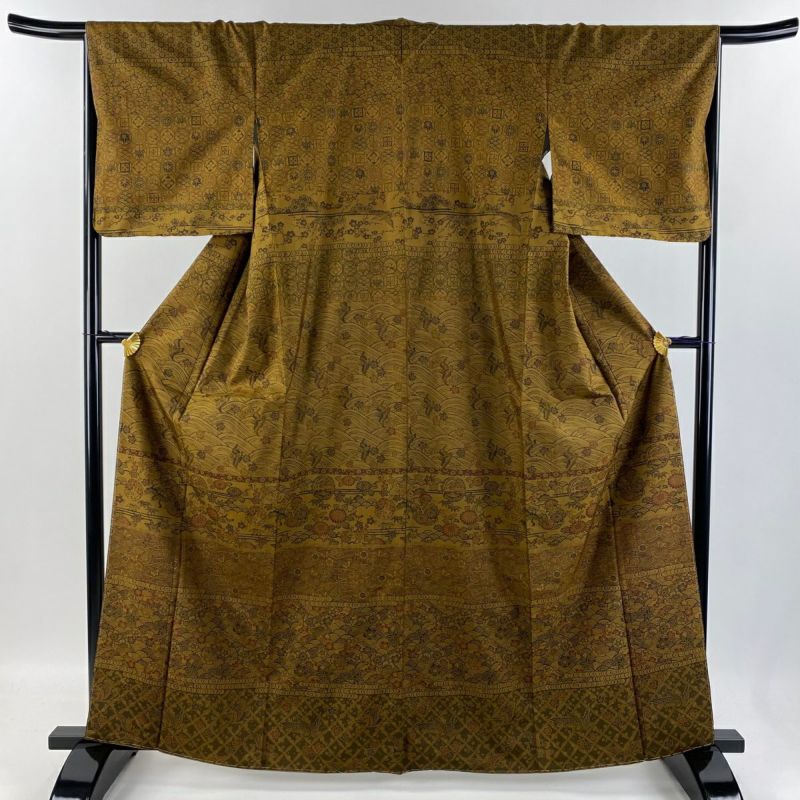 専用 KP877 大島紬 身丈161.5cm 証紙 単衣 着物 正絹 付下げ 身丈161.5cm 裄丈65.5cm M 袷 大島紬地 落款あり 証紙