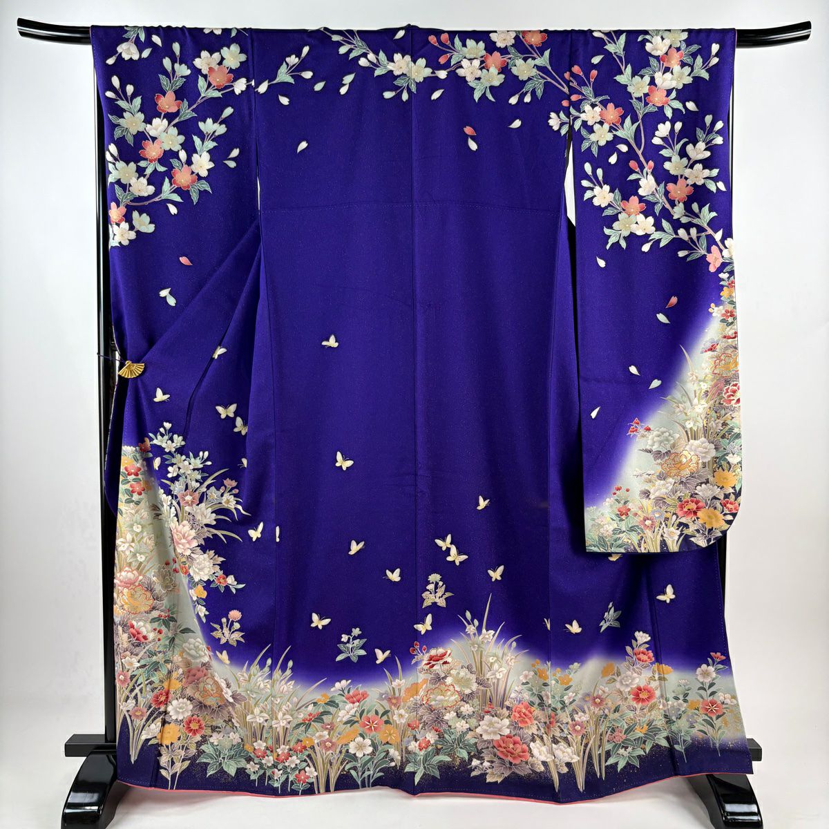 振袖 身丈165.5cm 裄丈67cm M 袷 花籠 蝶 金通し ぼかし 青紫