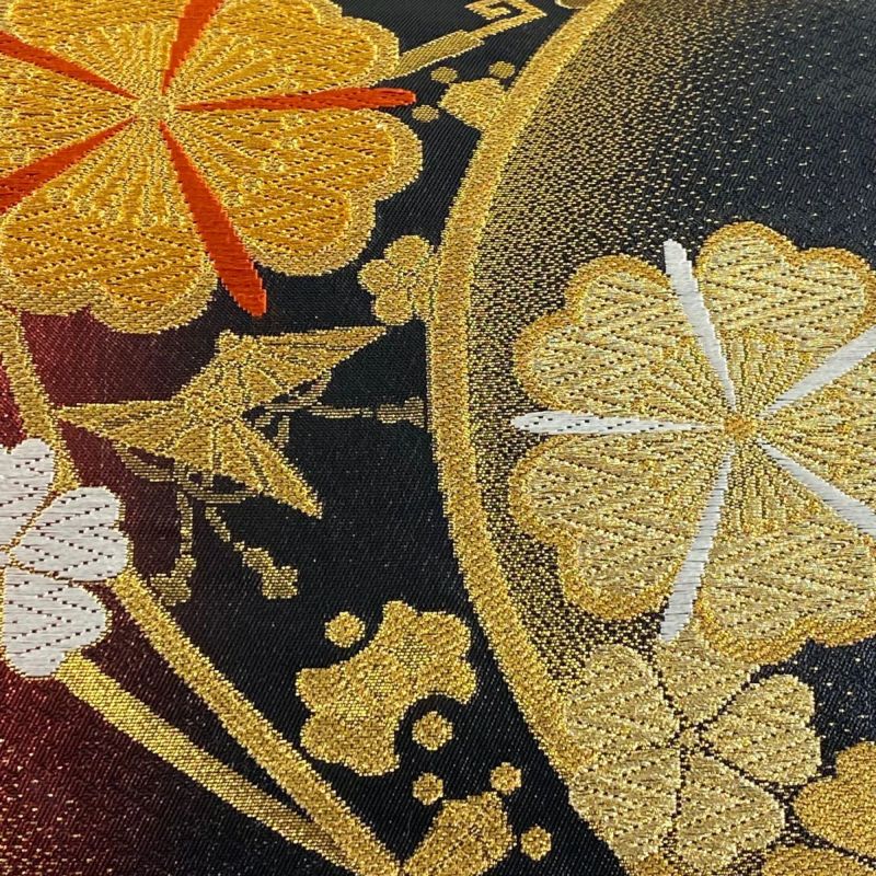 袋帯 美品 秀品 草花 金銀糸 粗く 箔 金色 六通 正絹 【中古】