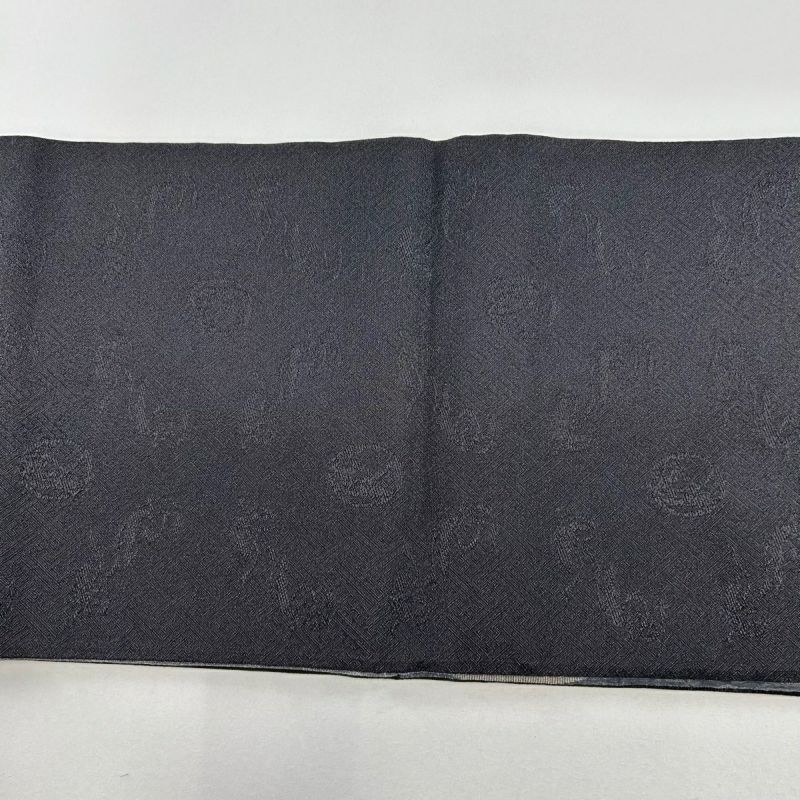 新春セール　黒　南蛮船　金糸　六通　袋帯 袋帯 美品 名品 やまと 縞 華文 金糸 濃紫 六通 正絹｜中古