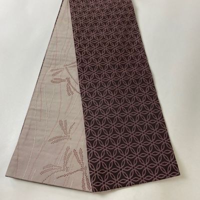 半幅帯 美品 名品 縞 幾何学 山吹茶色 正絹 中古 名古屋帯 美品 優品 八寸名古屋帯 斜縞 山吹色 正絹 【中古