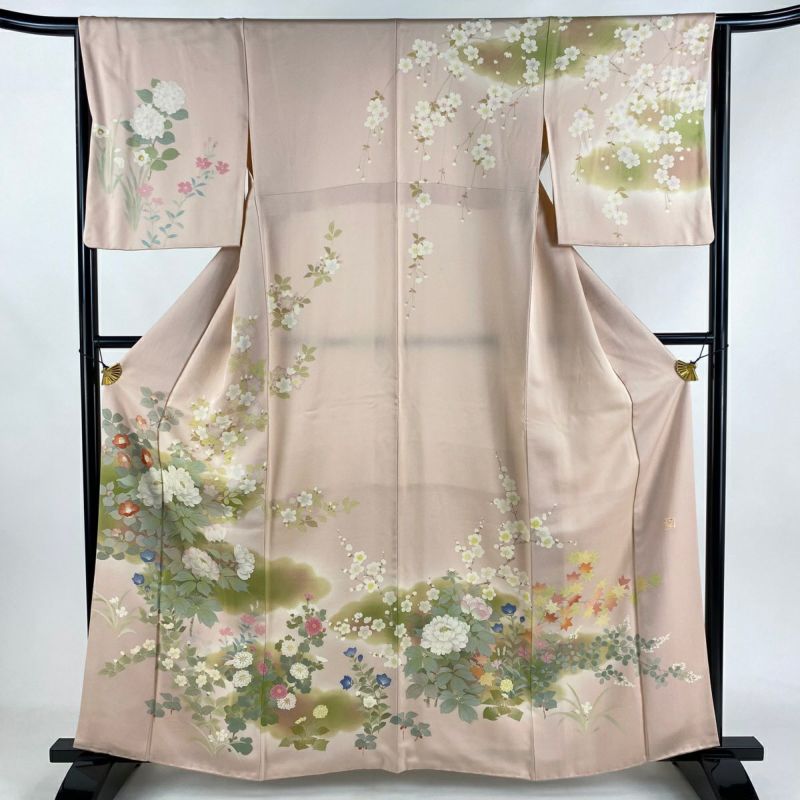 訪問着 身丈162cm 裄丈65cm M 袷 落款あり 牡丹 枝花 金彩