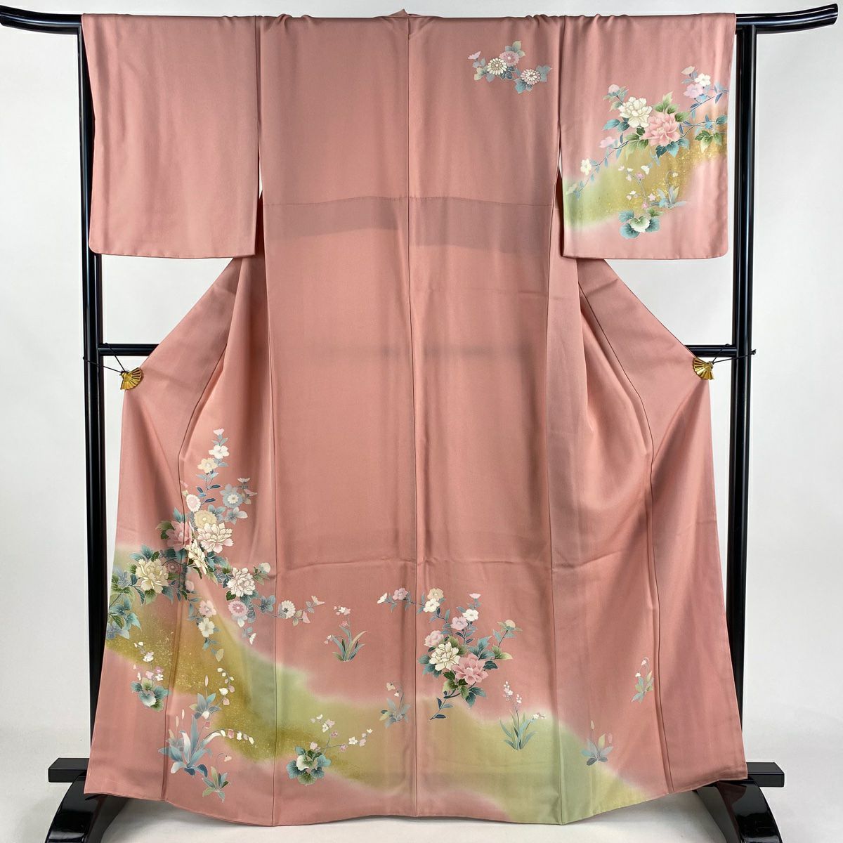 優れた品質 訪問着 身丈163.5cm クリーム 金彩 雲文 草花 袷 L 裄丈68cm 着物・浴衣