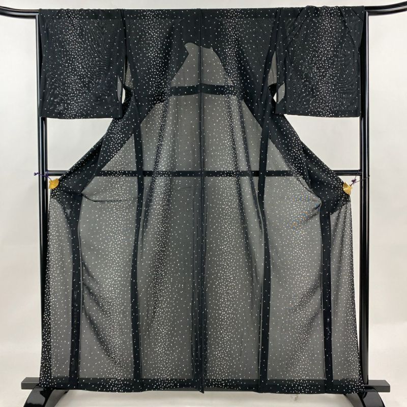 小紋 身丈160.5cm 裄丈65.5cm M 薄物 絽 幾何学 黒 正絹 秀品