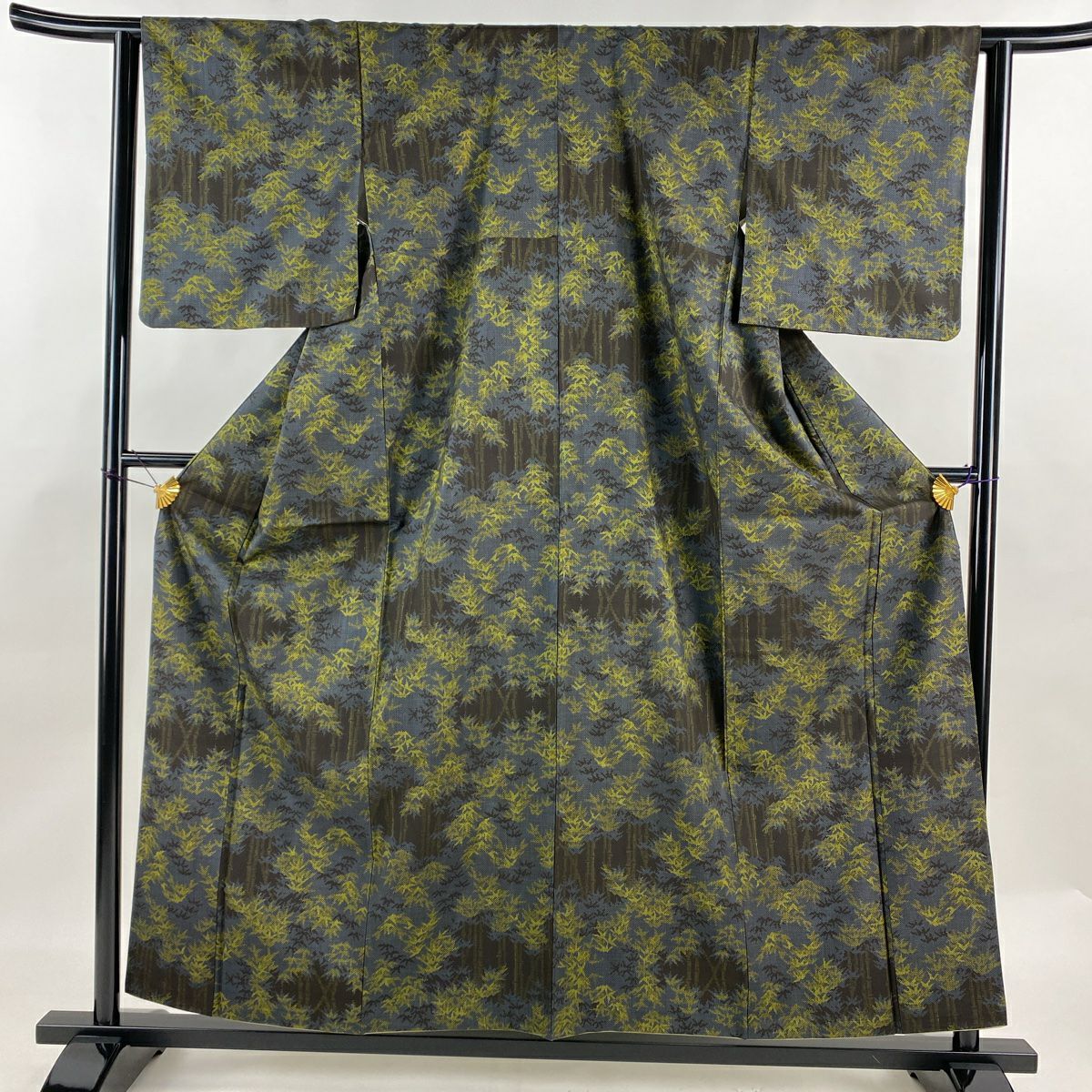 中古】 大島紬 レディース 正絹 紺 横双 花柄 身丈162cm 裄丈