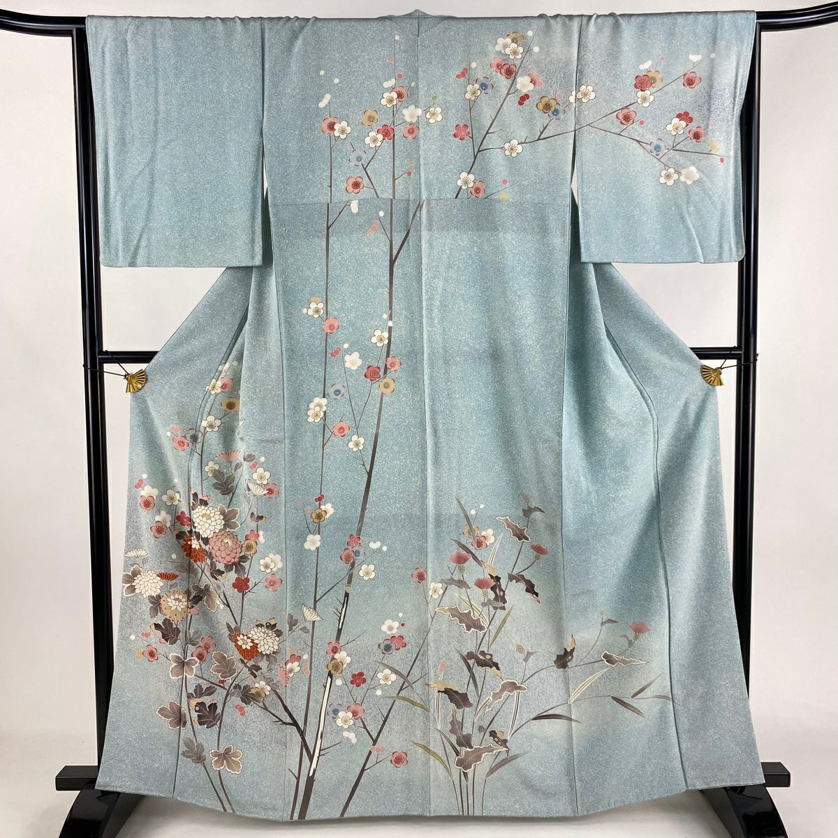訪問着 身丈161cm 裄丈63cm S 袷 扇 草花 金糸 金彩 ベージュ