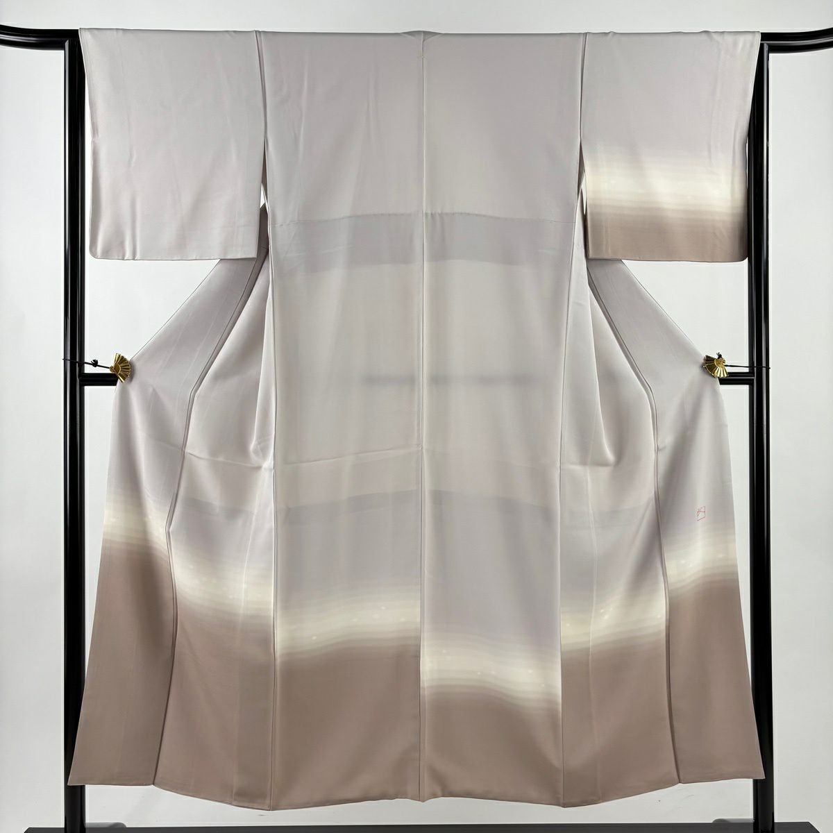 付下げ 身丈150.5cm 裄丈65cm M 袷 落款あり 蛍ぼかし 段縞 灰紫 正絹