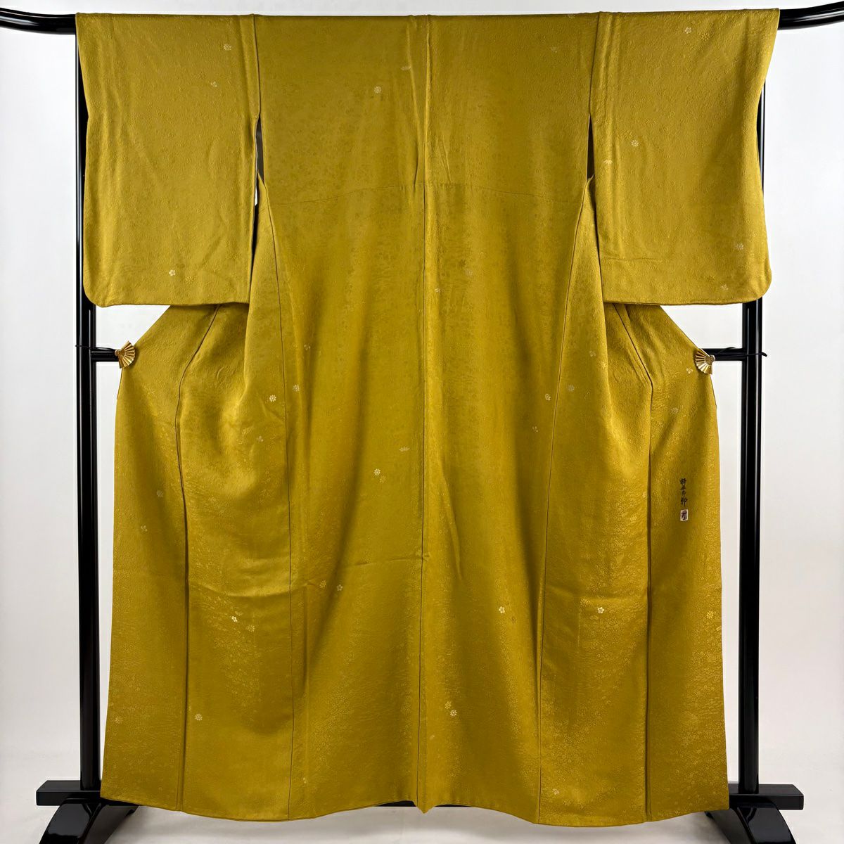 色無地 身丈162.5cm 裄丈65cm M 袷 柿本市郎 落款あり 地紋 灰色 正絹