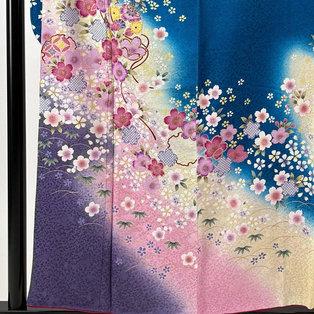 振袖 身丈158cm 裄丈63cm S 袷 やまと 桜 雪輪 金彩 ぼかし 青 正絹 秀