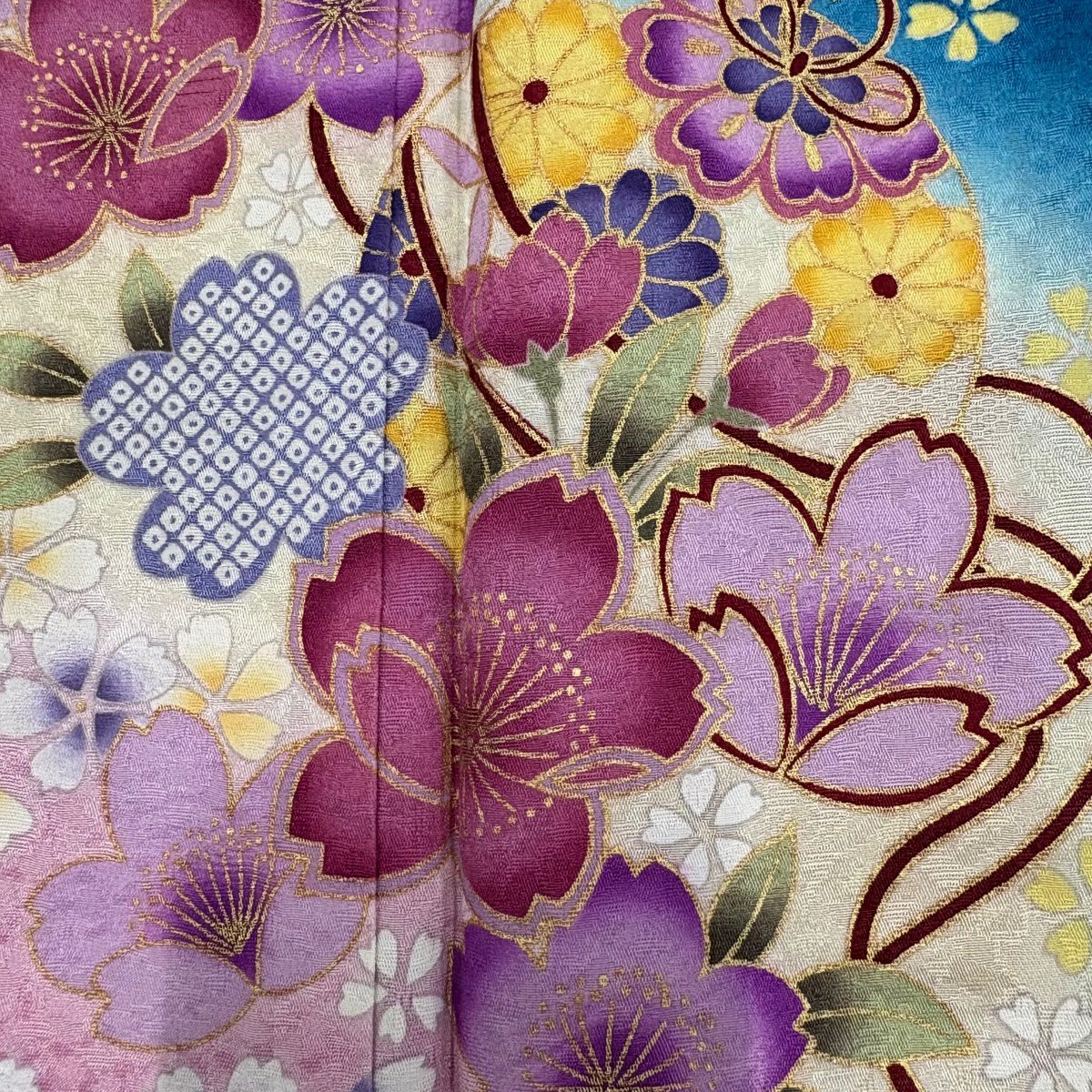 成人式振袖身丈160.5cm裄丈67cm雪輪 草花金糸金彩茶紫正絹美品セット中古 振袖 身丈158cm 裄丈63cm S 袷 やまと 桜 雪輪 金彩 ぼかし 青 正絹 秀