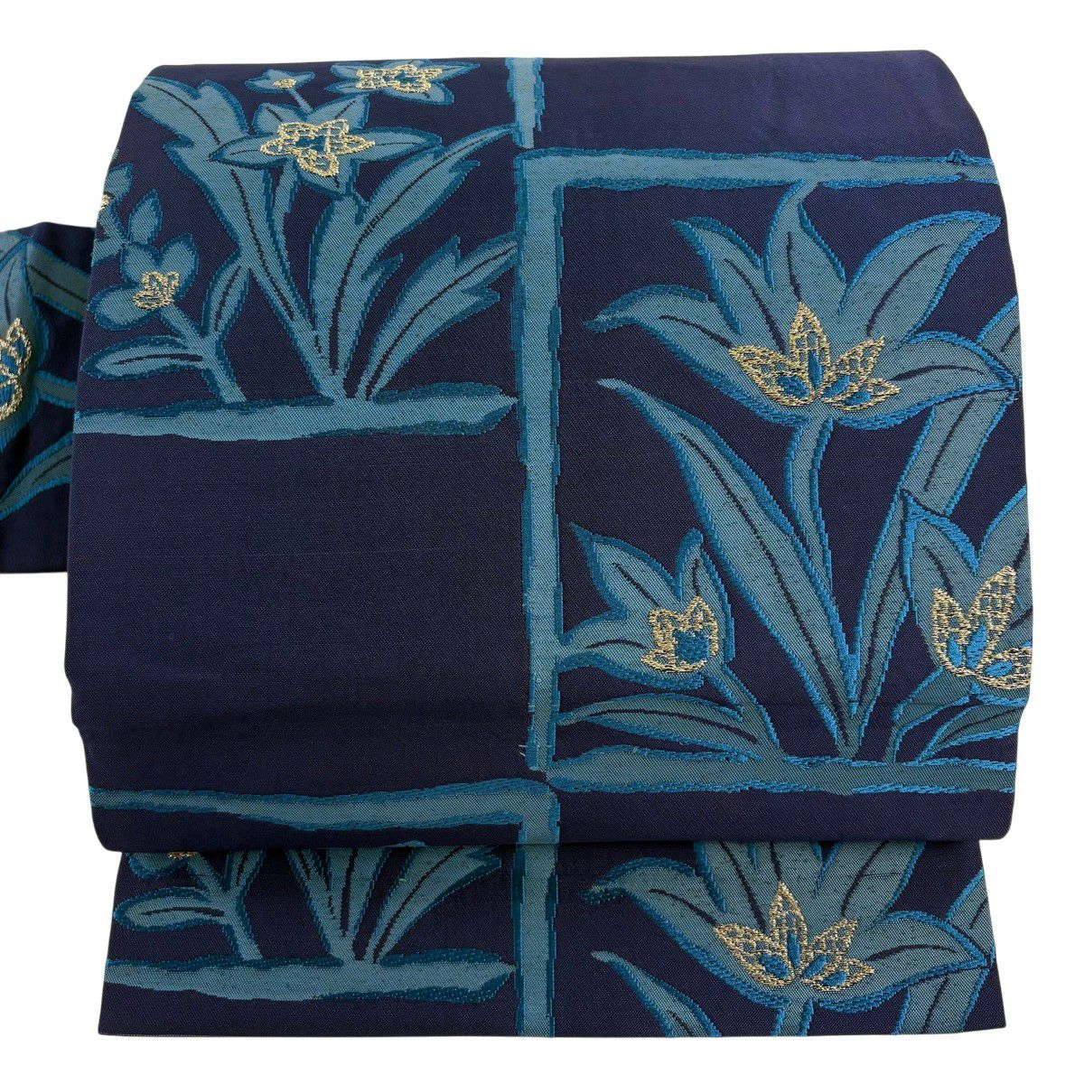 名古屋帯 秀品 花 刺繍 紺色 正絹｜中古・古着・リサイクル着物通販