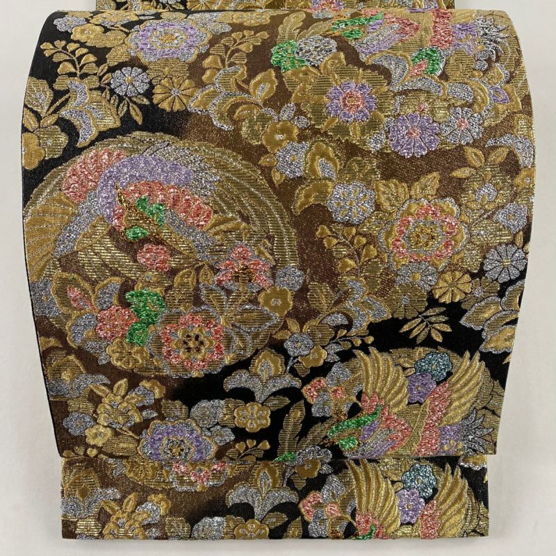 袋帯 美品 秀品 花丸文 鳥 箔 金糸 金色 六通 正絹|中古・古着・リサイクル着物通販|バイセル オンライン