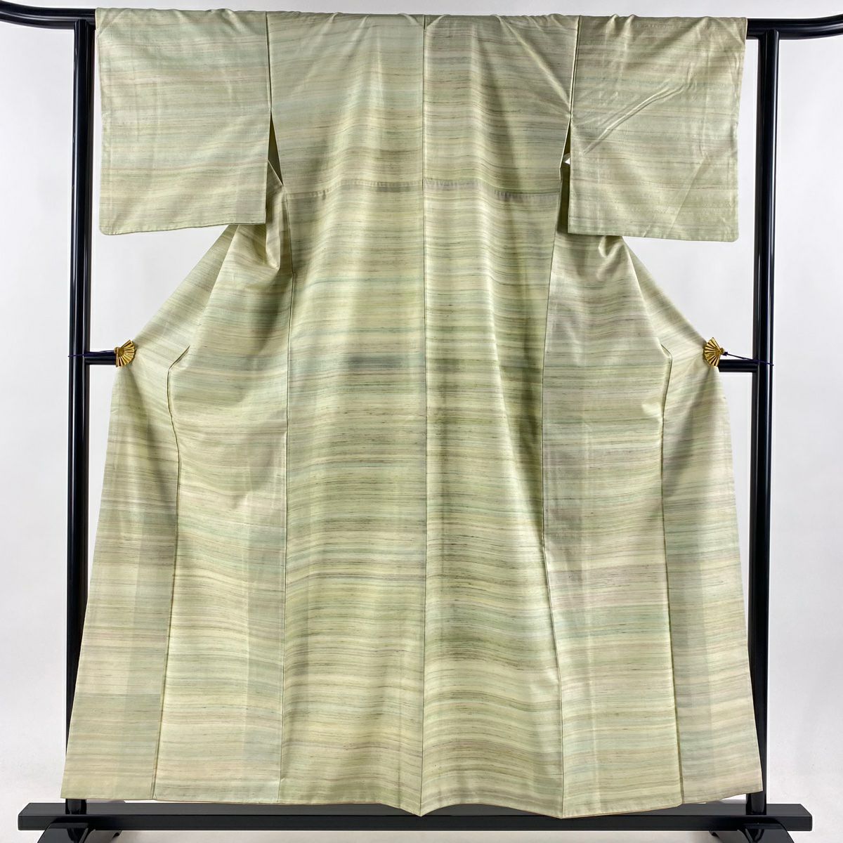 【NEW限定品】 秀品 美品 袋帯 草木染 正絹 お太鼓柄 鶯色 箔 段縞 華文 本金箔 着物・浴衣