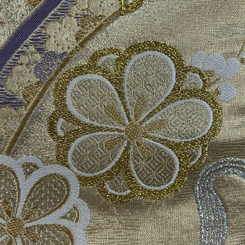 袋帯 美品 秀品 束ね熨斗 梅 箔 金色 六通 正絹｜中古・古着
