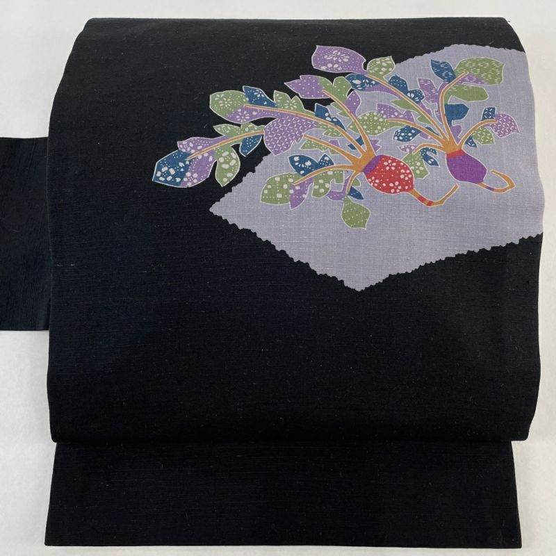 正絹 紬地 ボルドー 花唐草 刺繍 九寸名古屋帯 美品 - メルカリ
