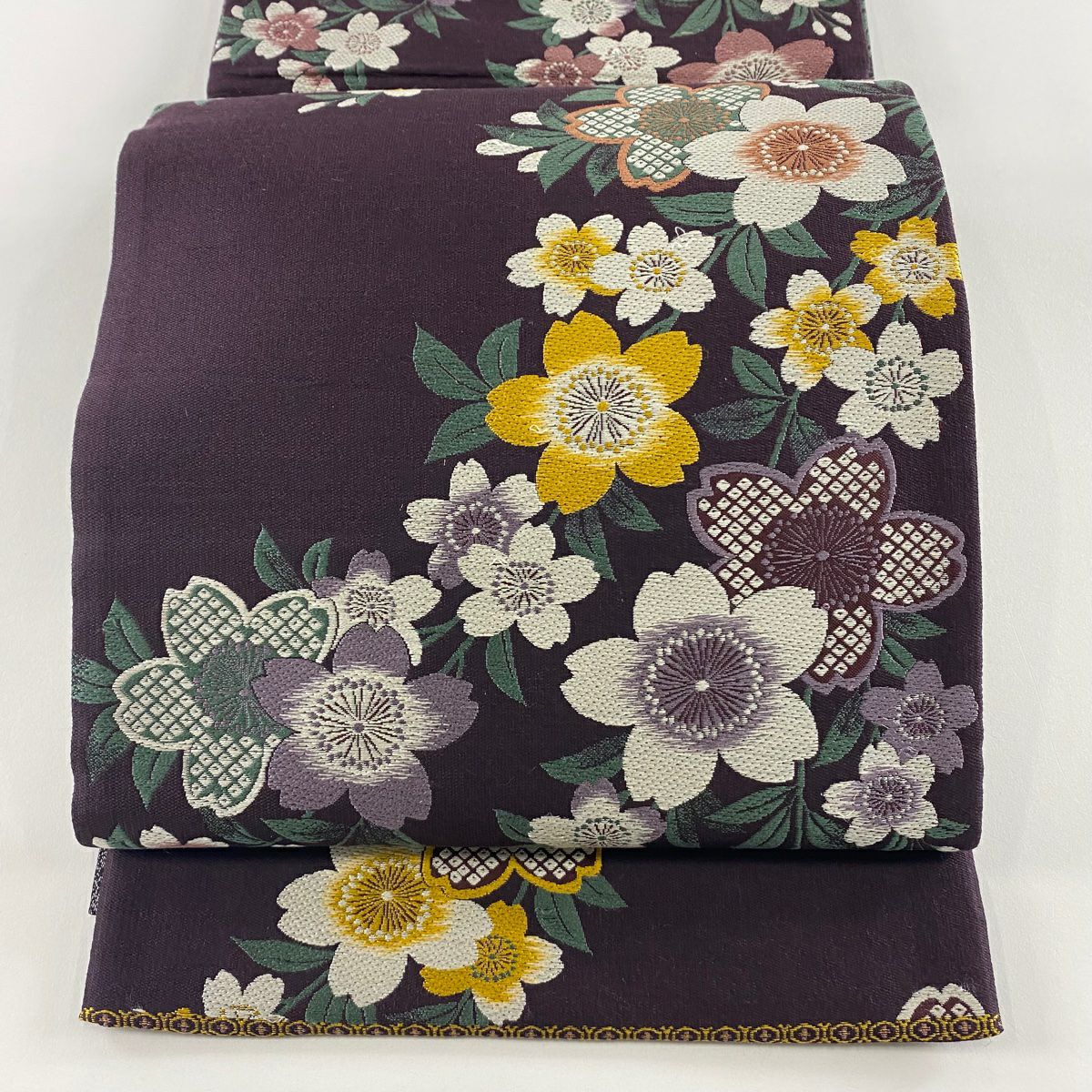 袋帯 名品 桜 濃紫 全通 正絹｜中古・古着・リサイクル着物通販