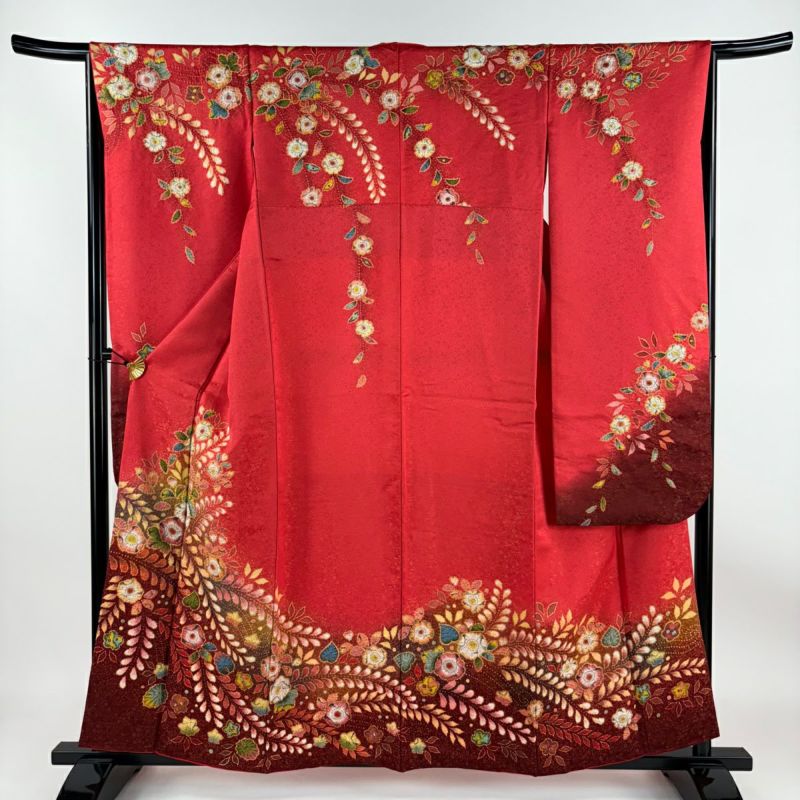 振袖 身長157-172cm オレンジ　薔薇　正絹 振袖 身長157-172cm オレンジ 薔薇 正絹