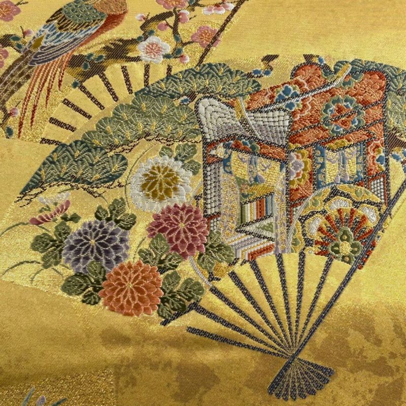 袋帯 美品 逸品 長嶋成織物 落款あり 関西仕立て 桧扇 花鳥 金糸