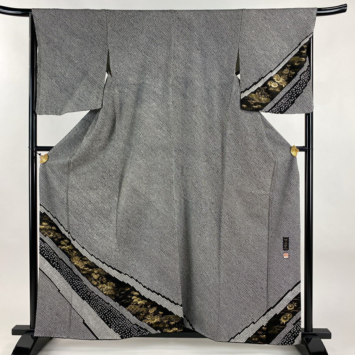 訪問着 身丈160cm 裄丈67.5cm L 袷 藤井寛 落款あり 雲文 山並み 金糸