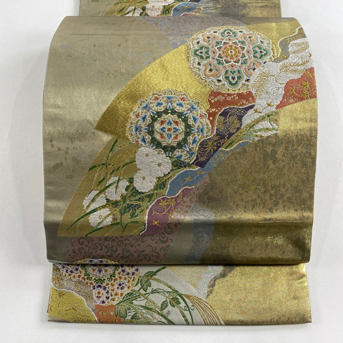 袋帯 名品 華文 花菱 金銀糸 箔 灰紫 六通 正絹｜中古・古着