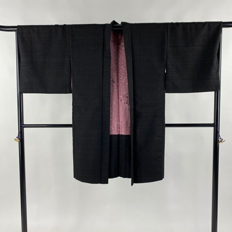 紬 身丈152cm 裄丈65cm M 単衣 バチ衿 証紙あり 十日町絣 焦茶色