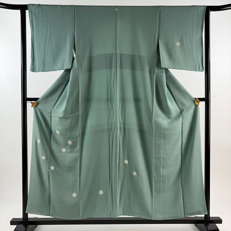 付下げ 身丈155cm 裄丈62cm S 袷 草花 芝 箔 金彩 灰緑 正絹 秀