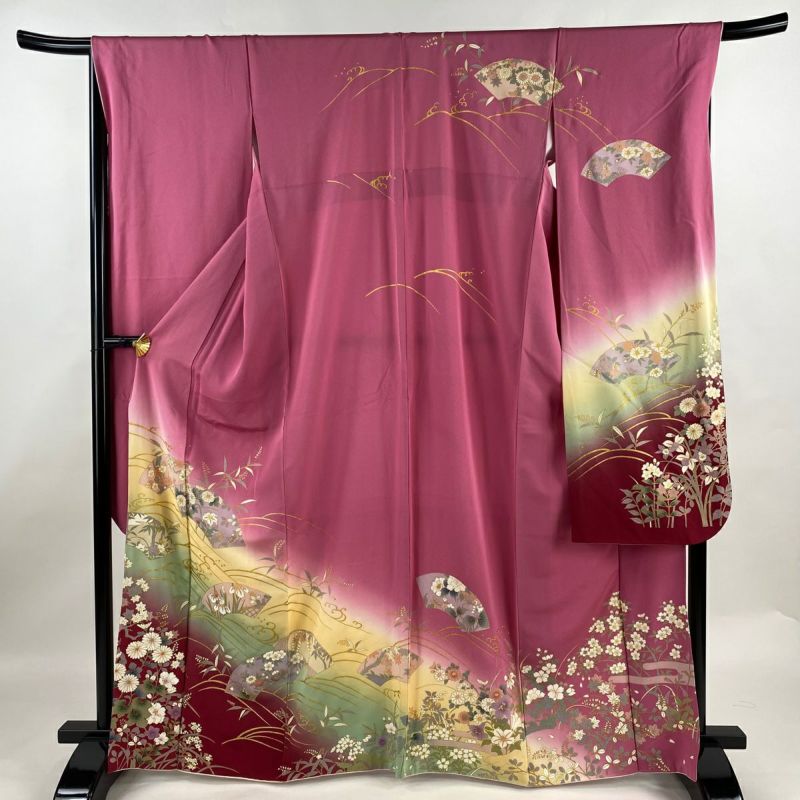 すぐったレディース福袋 振袖 身丈165cm 裄丈69cm L 袷 扇面 草花 金彩 ぼかし ピンク 着物・浴衣