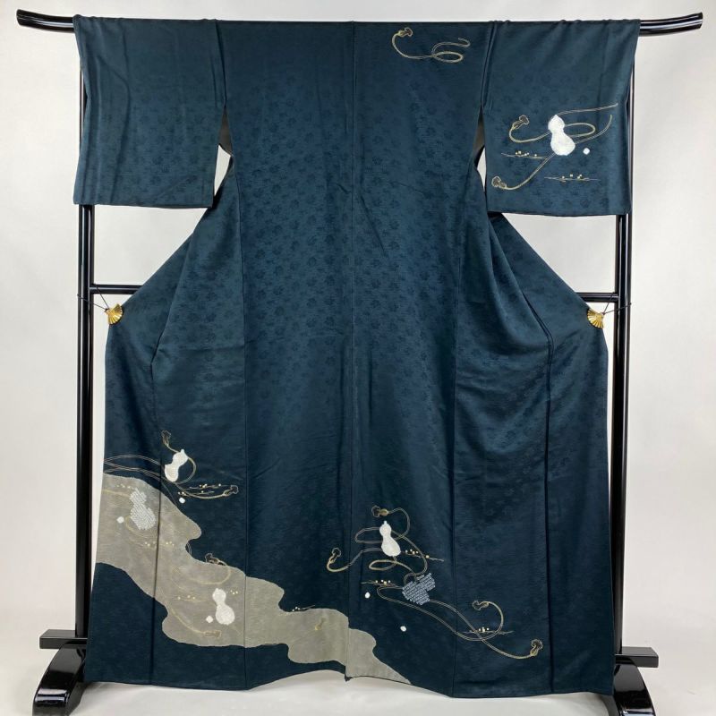 訪問着 身丈165.5cm 裄丈68.5cm L 袷 瓢箪 箔散らし 金彩 絞り