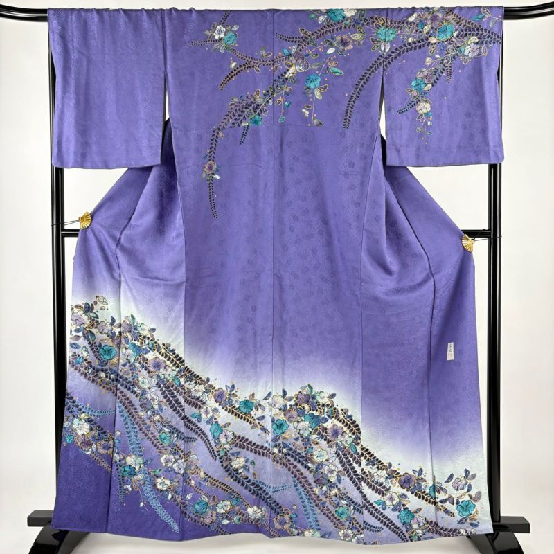 振袖 正絹 圧巻の辻が花 紫色m広衿 袷 着物 U-1104 訪問着 身丈162cm 裄丈67.5cm L 袷 落款あり 辻が花柄 金彩