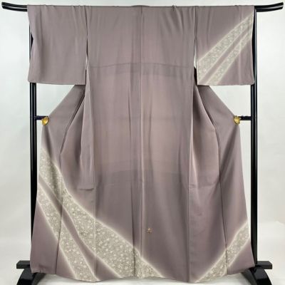 訪問着 身丈164cm 裄丈67.5cm L 袷 鈴乃屋 斜縞 刺繍 金糸 灰紫 訪問着 身丈164cm 裄丈67.5cm L 袷 鈴乃屋 斜縞 刺繍 金糸 灰紫
