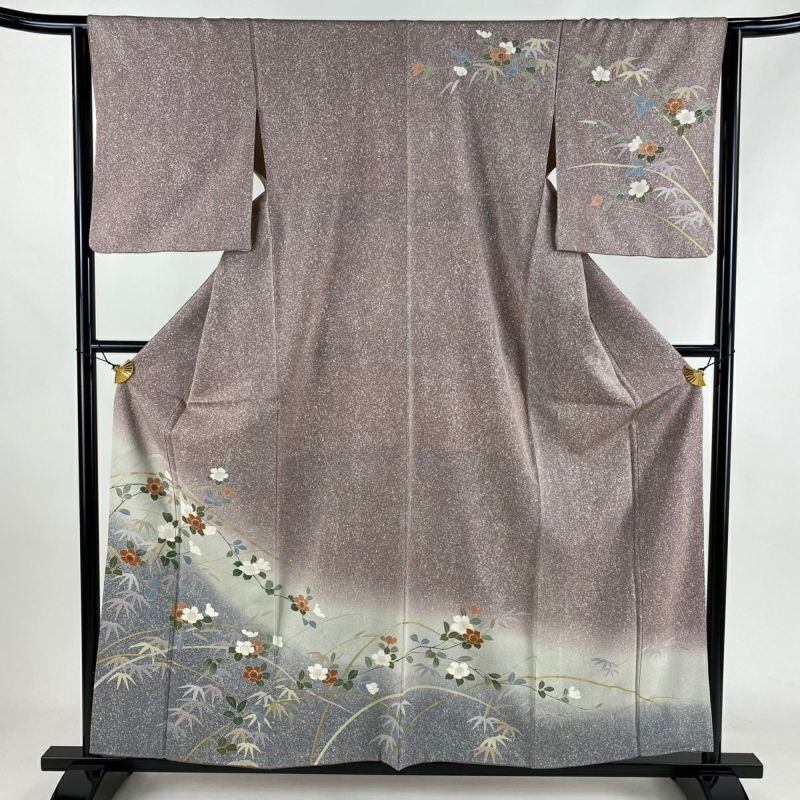 訪問着 身丈158cm 裄丈63cm S 袷 枝花 笹 金彩 ぼかし 薄小豆 訪問着 身丈158cm 裄丈63cm S 袷 枝花 笹 金彩 ぼかし 薄小豆