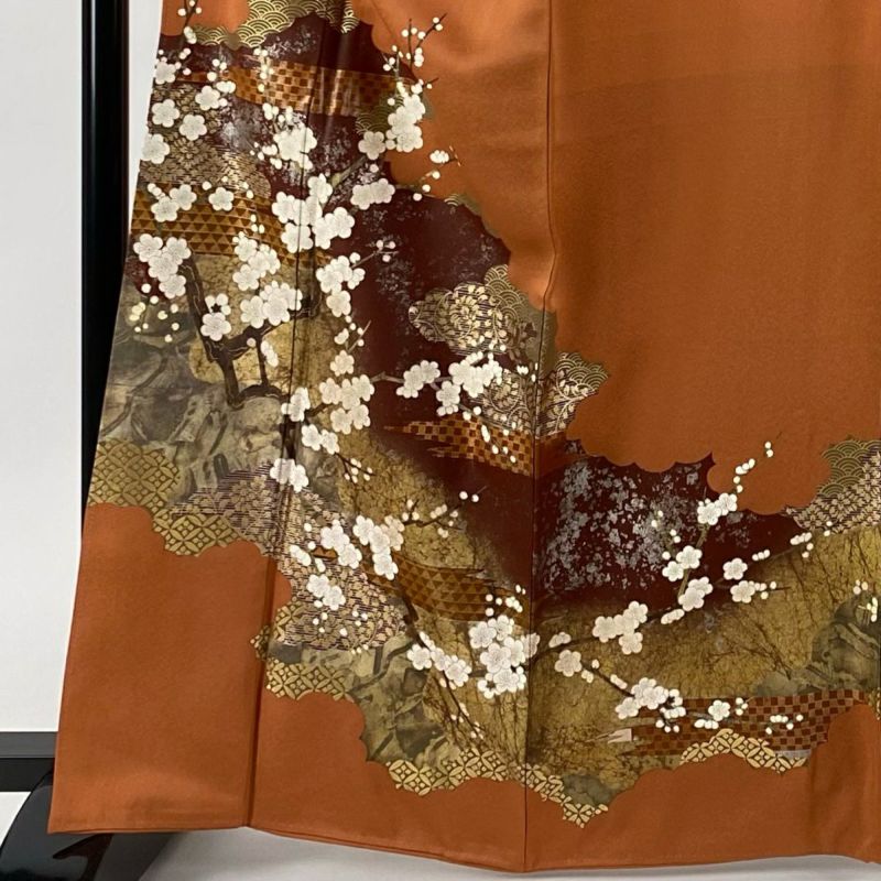 色留袖 身丈165.5cm 裄丈67.5cm L 袷 落款あり 枝梅 有職文様