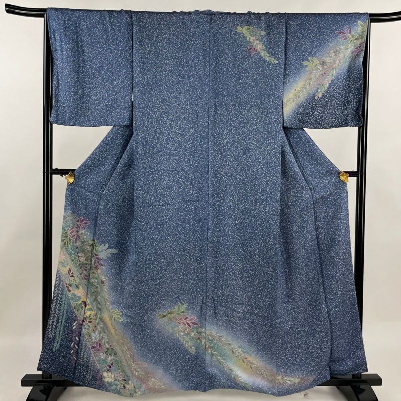 訪問着 身丈161cm 裄丈67cm M 袷 辻が花柄 金彩 ぼかし 青灰色