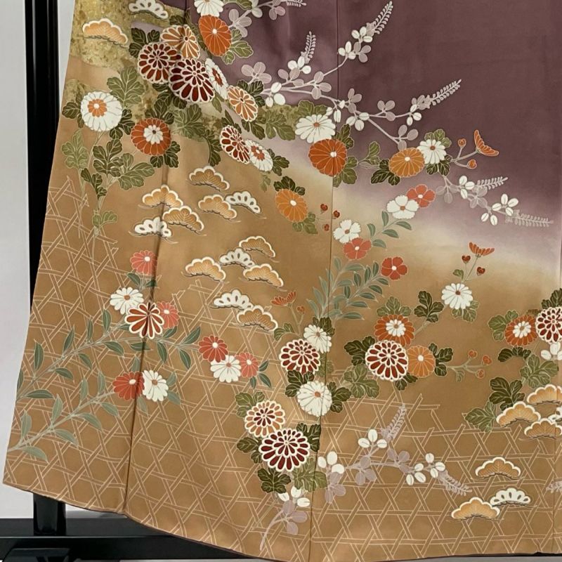 訪問着 身丈156.5cm 裄丈65cm M 袷 菊 笠松 金彩 ぼかし 灰紫 訪問着 身丈156.5cm 裄丈65cm M 袷 菊 笠松 金彩 ぼかし 灰紫