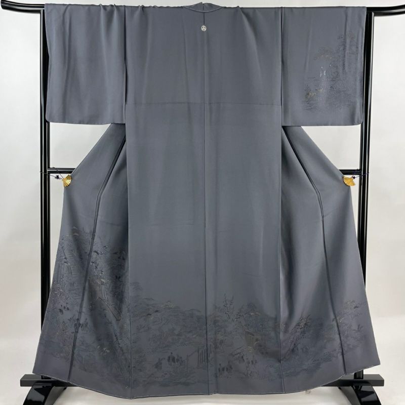 訪問着 身丈160cm 裄丈67cm M 袷 御所車 松竹梅 刺繍 金糸 灰紫 訪問着 身丈160cm 裄丈67cm M 袷 御所車 松竹梅 刺繍 金糸 灰紫