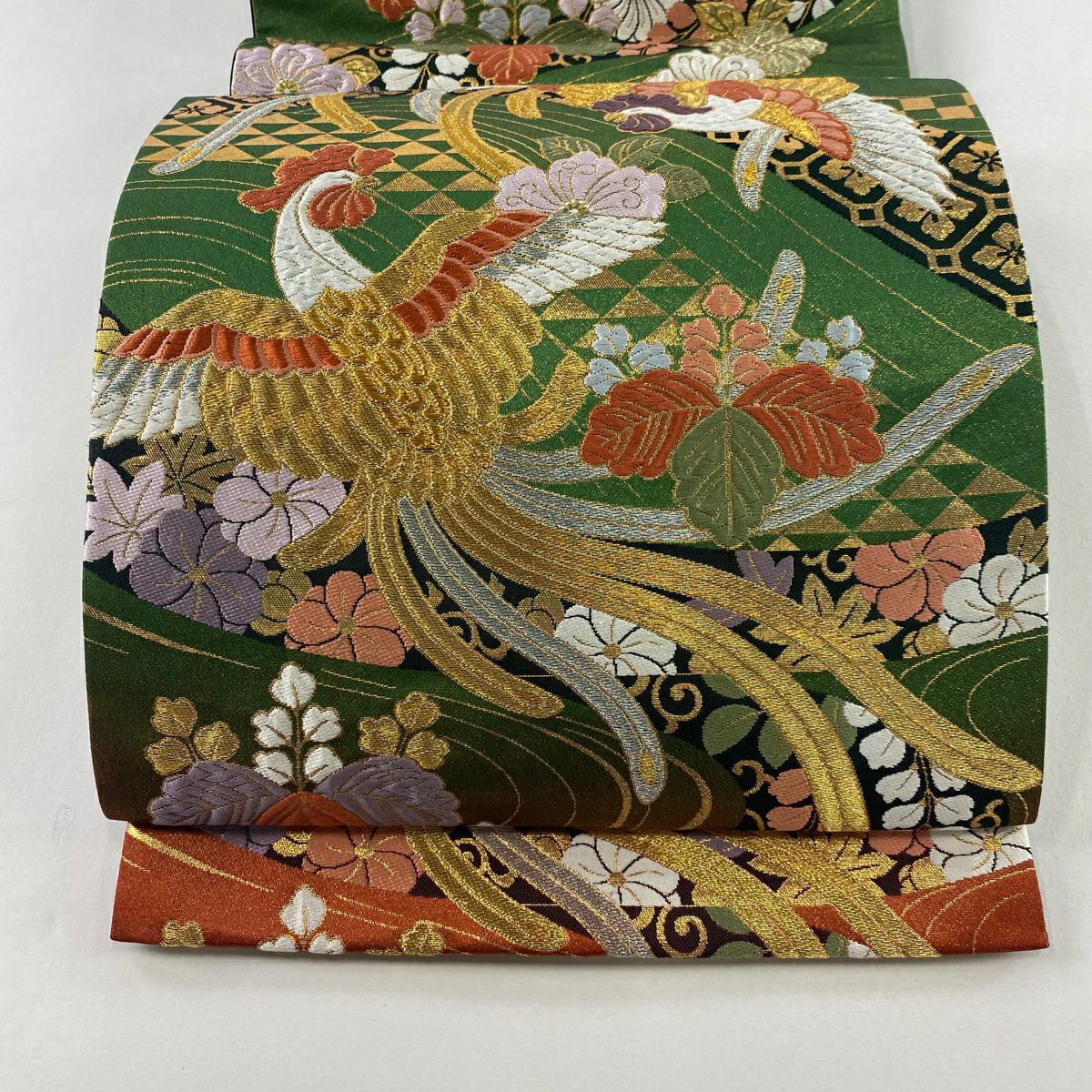 70%OFF 袋帯 美品 秀品 鳳凰 流水 金銀糸 箔 薄茶色 六通 正絹
