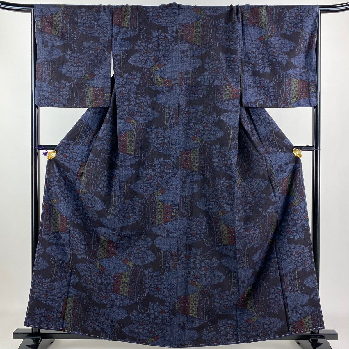 名古屋帯 苦 美品 逸品 証紙あり 本場結城紬 縞 幾何学 黄土色 正絹