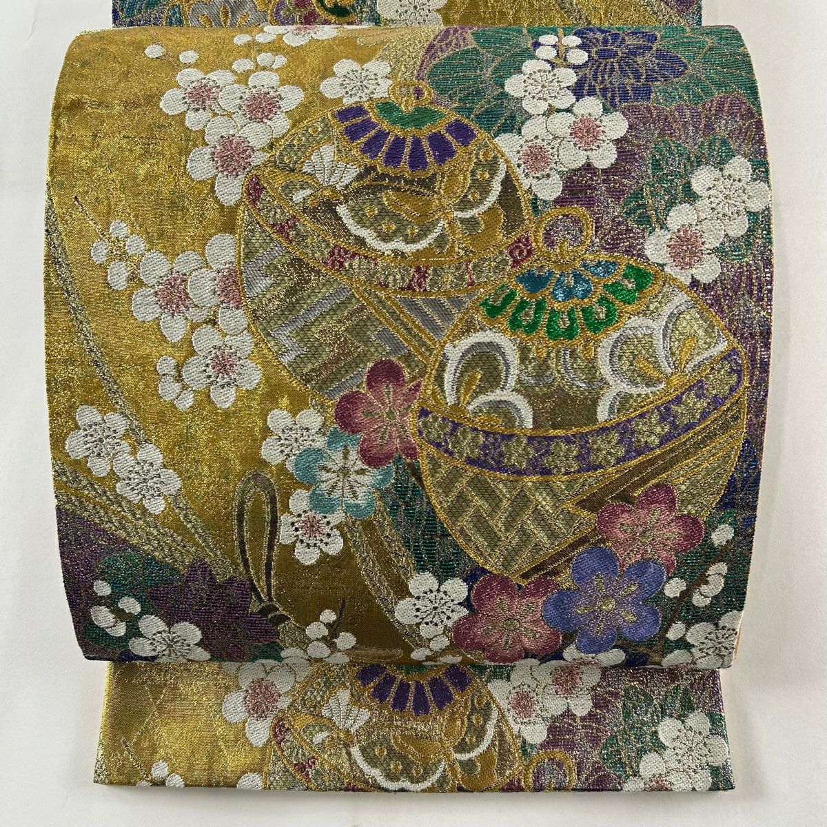 袋帯 秀品 振袖向き 蝶 梅 金糸 箔 金色 六通 正絹|中古・古着 袋帯 秀品 振袖向き 蝶 梅 金糸 箔 金色 六通 正絹|中古・古着