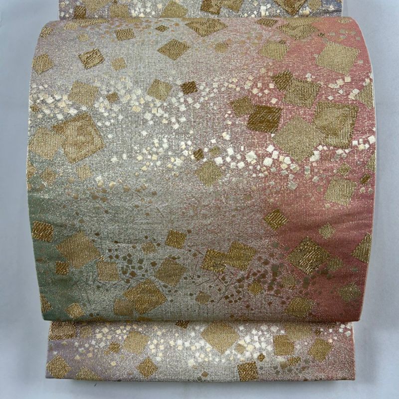 袋帯 美品 秀品 箔散らし 箔 金糸 ベージュ 六通 正絹|中古 袋帯 美品 秀品 箔散らし 箔 金糸 ベージュ 六通 正絹|中古