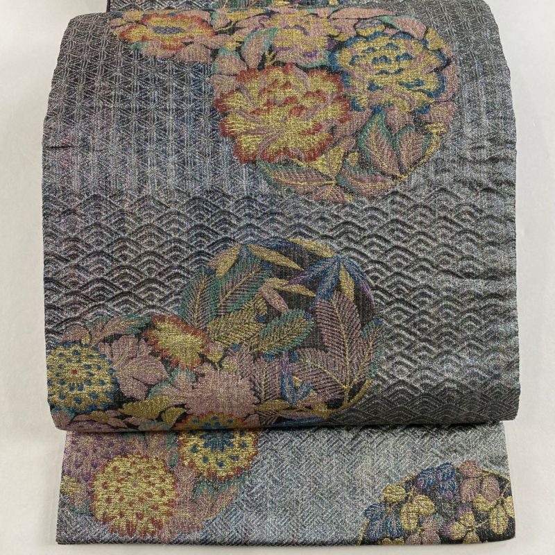 袋帯 美品 逸品 じゅらく 落款あり じゅらく帝王紫 向かい鳥 華文 刺繍 聞きづらい 金糸