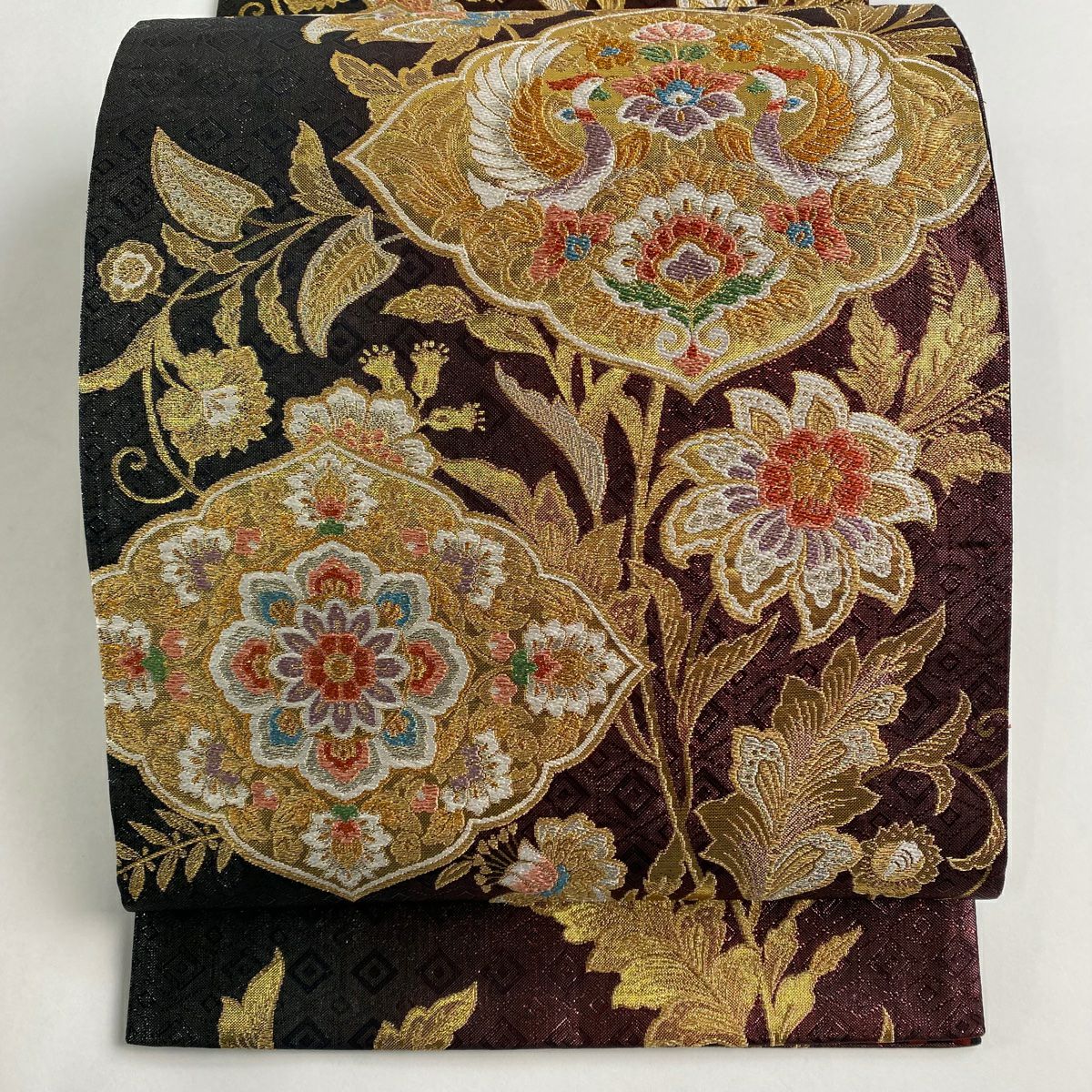 袋帯 美品 秀品 華文 花鳥 金銀糸 箔 ベージュ 六通 正絹｜中古
