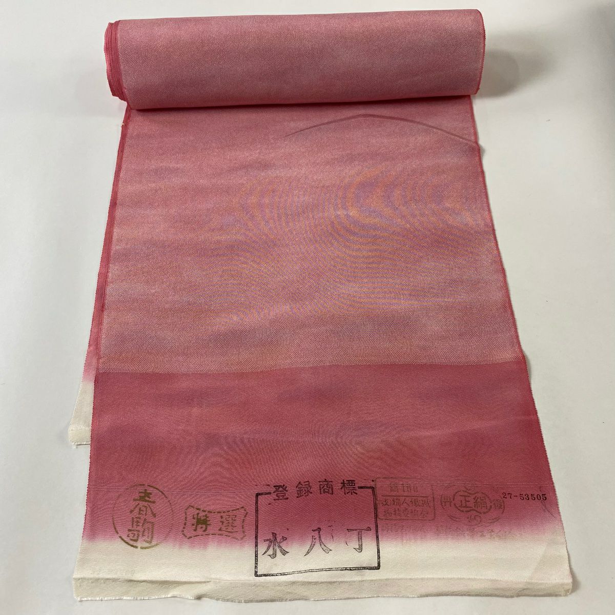 反物 秀品 小紋 枝花 源氏車 金彩 ピンク 正絹｜中古・古着